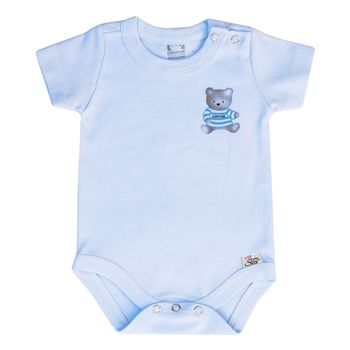 بادی آستین کوتاه نوزاد آدمک طرح خرس رنگ آبی