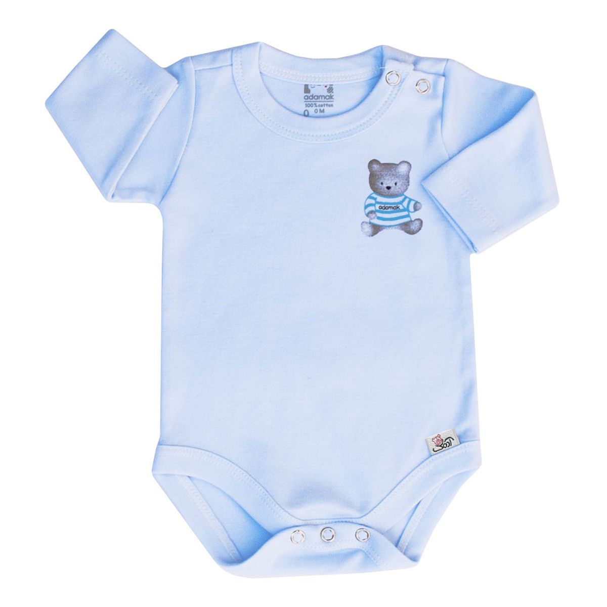 بادی آستین بلند نوزاد آدمک طرح خرس رنگ آبی -  - 1