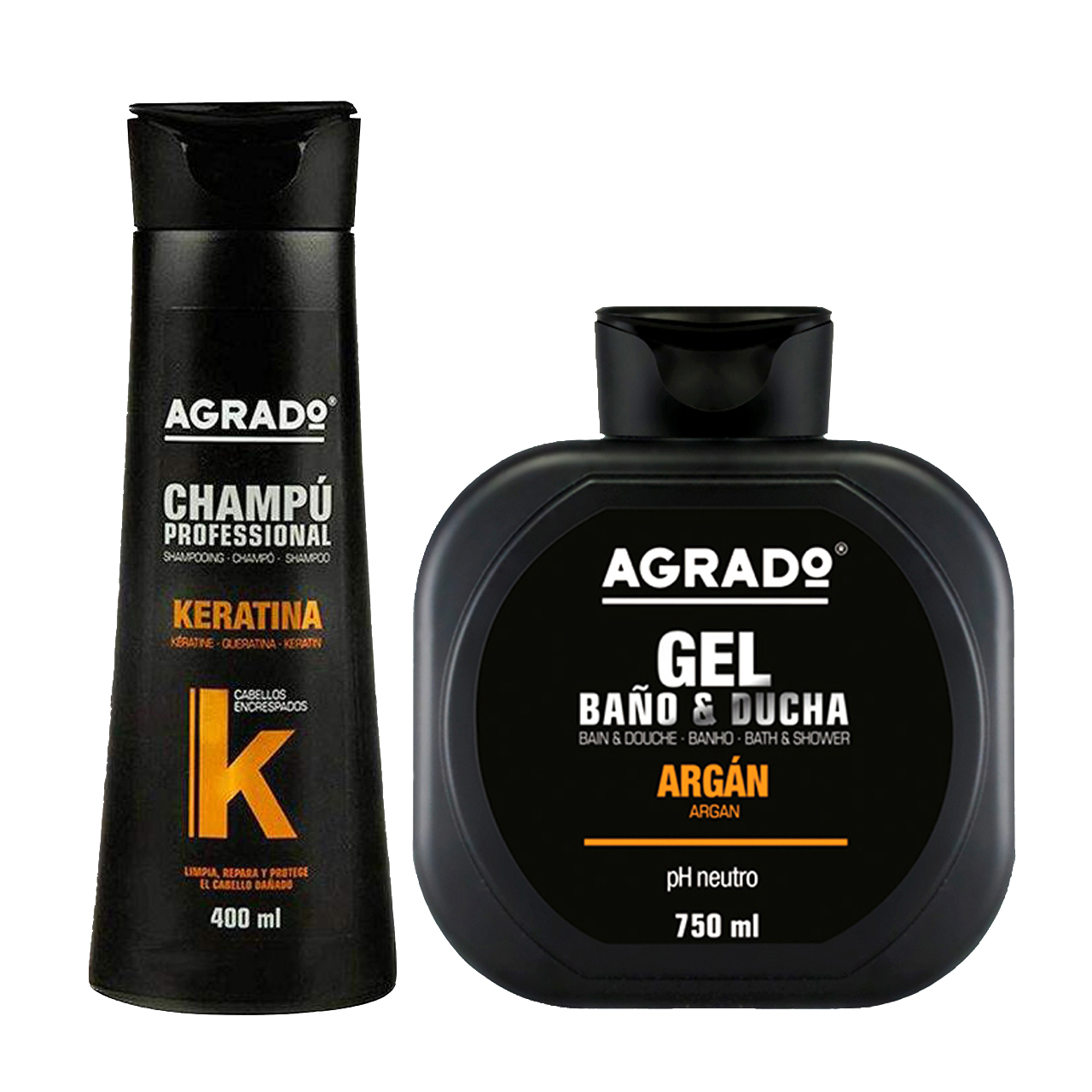 شامپو مو آگرادو مدل Keratin حجم 400 میلی لیتر به همراه ژل شستشو بدن مدل آرگان حجم 750 میلی لیتر
