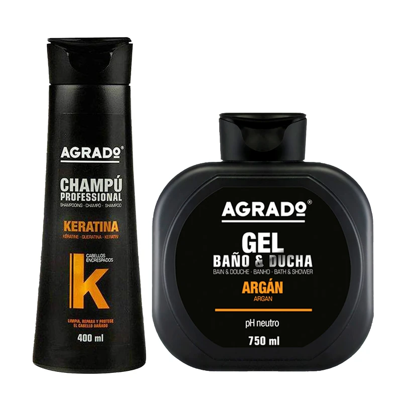 شامپو مو آگرادو مدل Keratin حجم 400 میلی لیتر به همراه ژل شستشو بدن مدل آرگان حجم 750 میلی لیتر