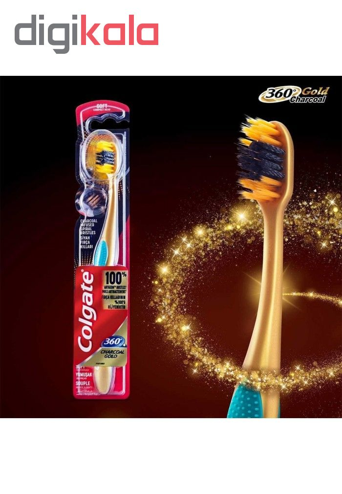 مسواک کلگیت مدل Charcoal Gold 360 با برس نرم