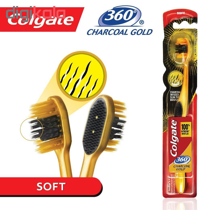 مسواک کلگیت مدل Charcoal Gold 360 با برس نرم
