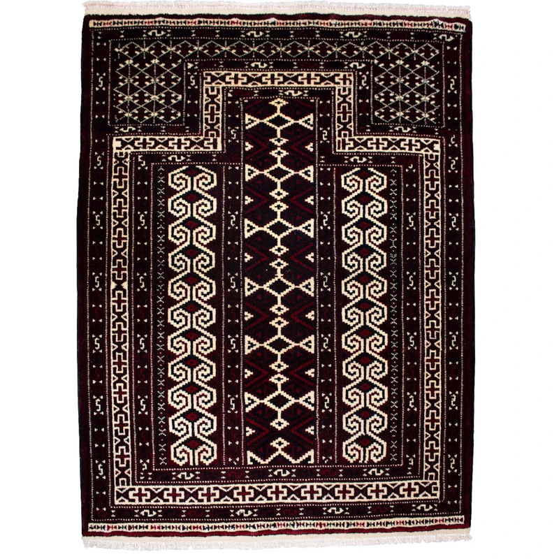 فرش دستبافت قدیمی یک متری طرح ترکمن کد 7136