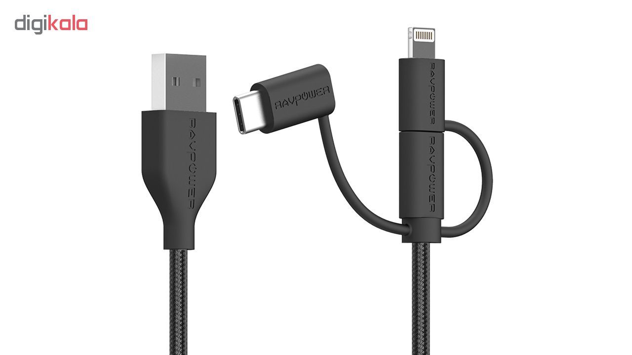 کابل تبدیل USB به لایتنینگ/ USB-C/ microUSB راو پاور مدل RP-CB021 طول 0.9 متر main 1 2