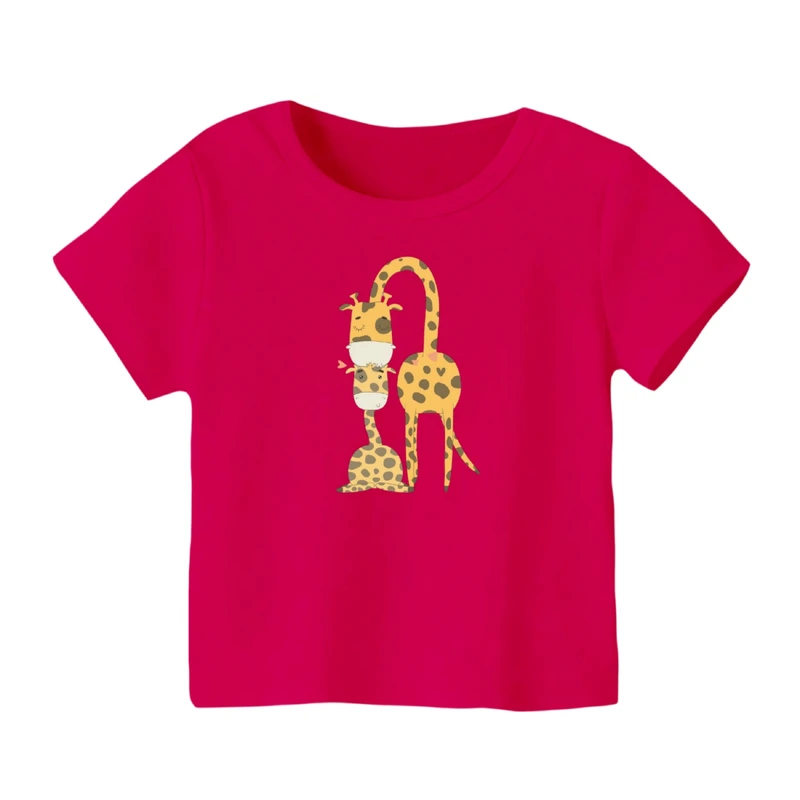 تی شرت آستین کوتاه بچگانه مدل زرافه کد ۱۷ رنگ سرخابی