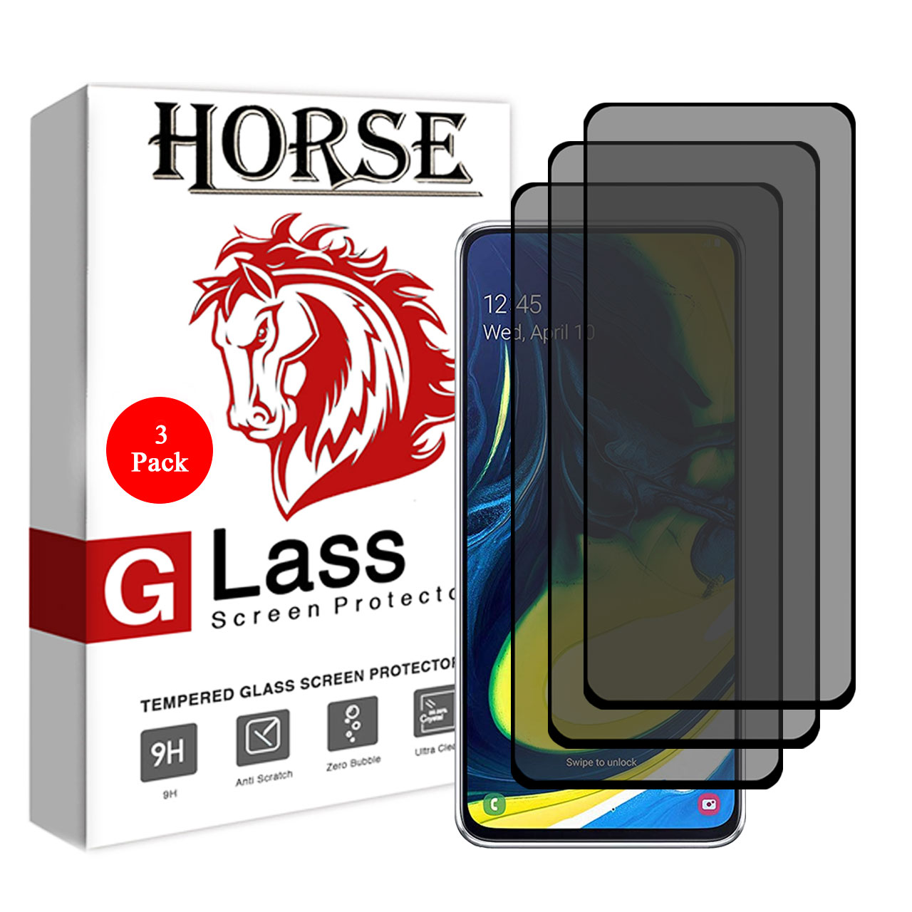 محافظ صفحه نمایش حریم شخصی هورس مدل SSP مناسب برای گوشی موبایل سامسونگ Galaxy A80 بسته سه عددی
