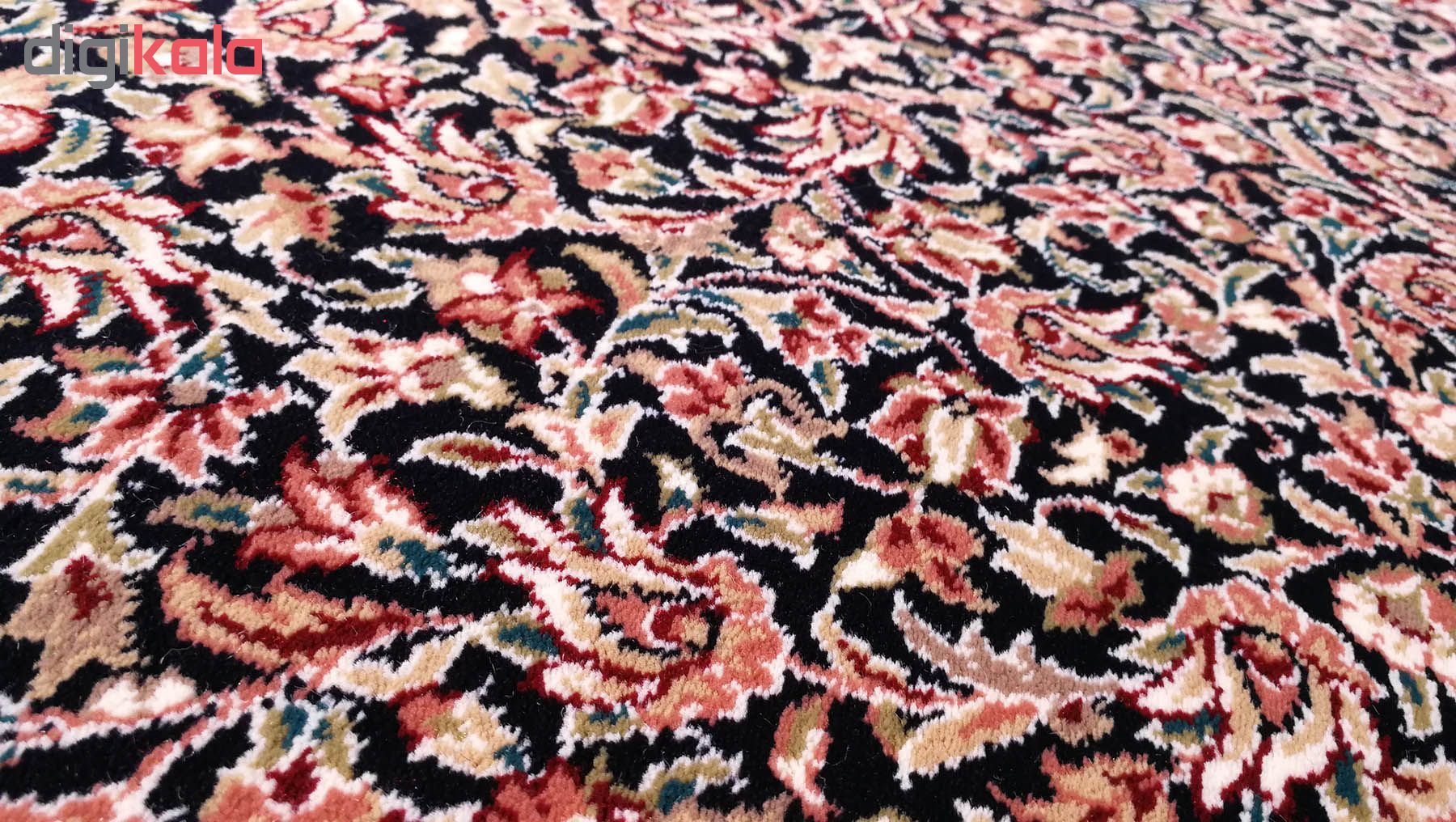 فرش ماشینی زمرد مشهد مدل ریزگل کرمان زمینه سورمه ای