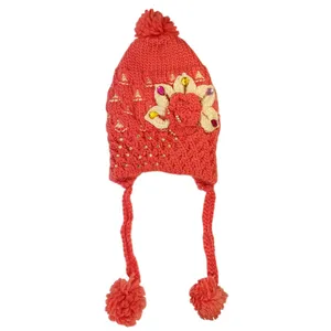 کلاه بافتنی دخترانه کد FLOWER_PEDS66