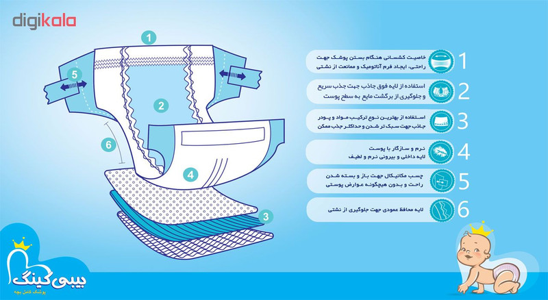 پوشک بیبی کینگ کد 04  سایز 4 بسته 12 عددی به همراه 2 عدد پوشک سفری رایگان