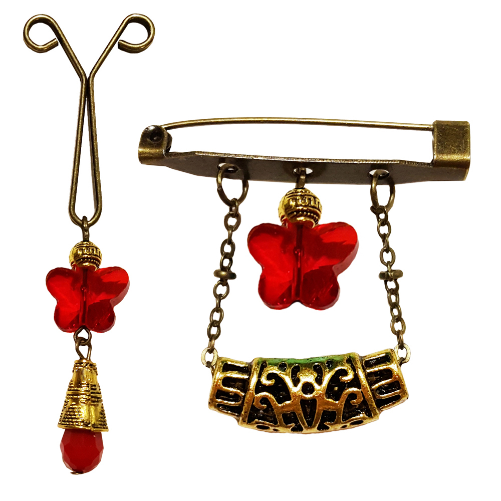 ست گل سینه و گیره روسری طرح پروانه کد PM SE48