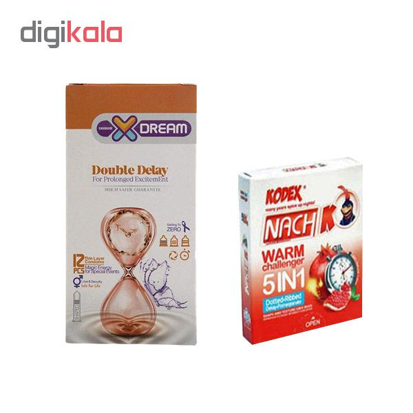 کاندوم ایکس دریم مدل Double delay بسته 12 عددی به همراه کاندوم ناچ کدکس مدل warm بسته 3 عددی