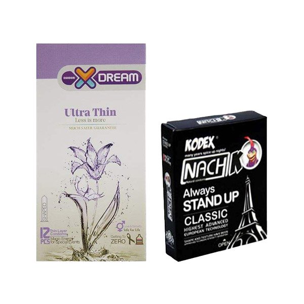 کاندوم ایکس دریم مدل Ultra Thin بسته 12 عددی به همراه کاندوم ناچ کدکس مدل Classic بسته 3 عددی