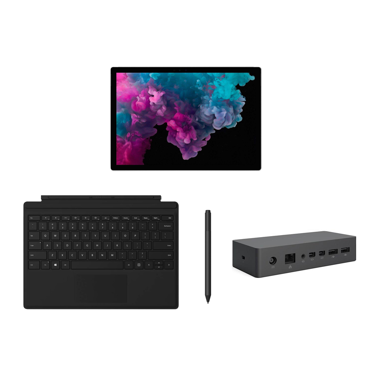 تبلت مایکروسافت مدل Surface Pro 6 -AG به همراه کیبورد Black Type Cover و قلم و داک