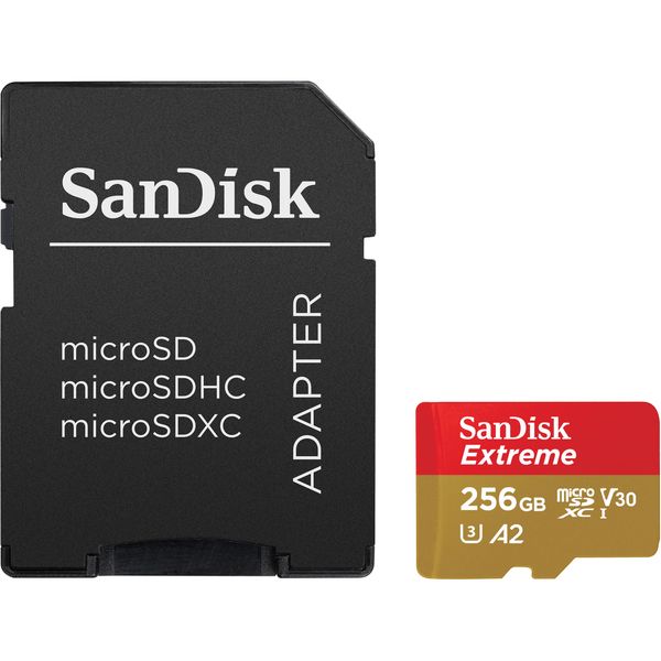 کارت حافظه microSDXC سن دیسک مدل Extreme کلاس A2 استاندارد UHS-I U3 سرعت 160MBps ظرفیت 256 گیگابایت به همراه آداپتور SD کارت حافظه microSDXC سن دیسک مدل Extreme کلاس A2 استاندارد UHS-I U3 سرعت 160MBps ظرفیت 256 گیگابایت به همراه آداپتور SD