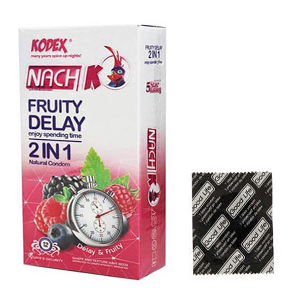 کاندوم ناچ کدکس مدل  Fruity delay 2in1 بسته 12 عددی به همراه کاندوم گودلایف مدل Dotted