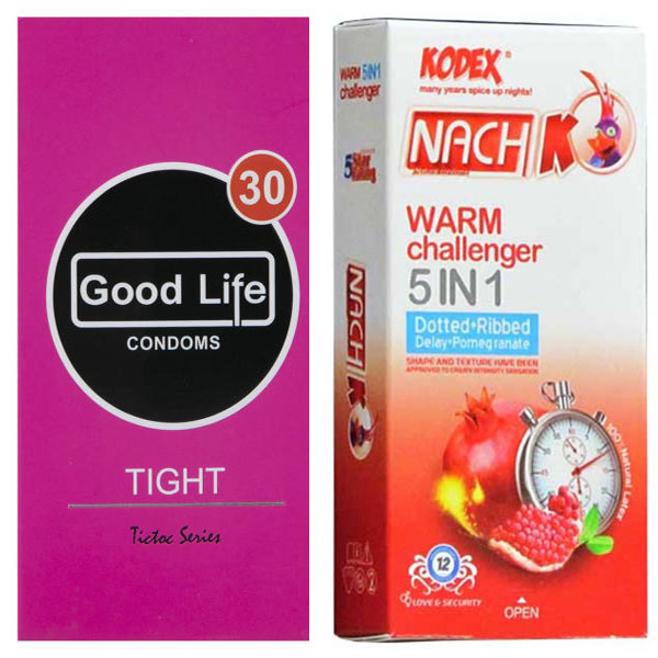 کاندوم ناچ کدکس مدل warm challenger بسته 12 عددی به همراه کاندوم گودلایف مدل Tight بسته 12 عددی