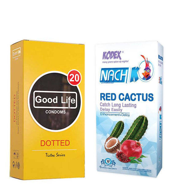 کاندوم ناچ کدکس مدل Red Cactus بسته 12 عددی به همراه کاندوم گودلایف مدل Dotted بسته 12 عددی