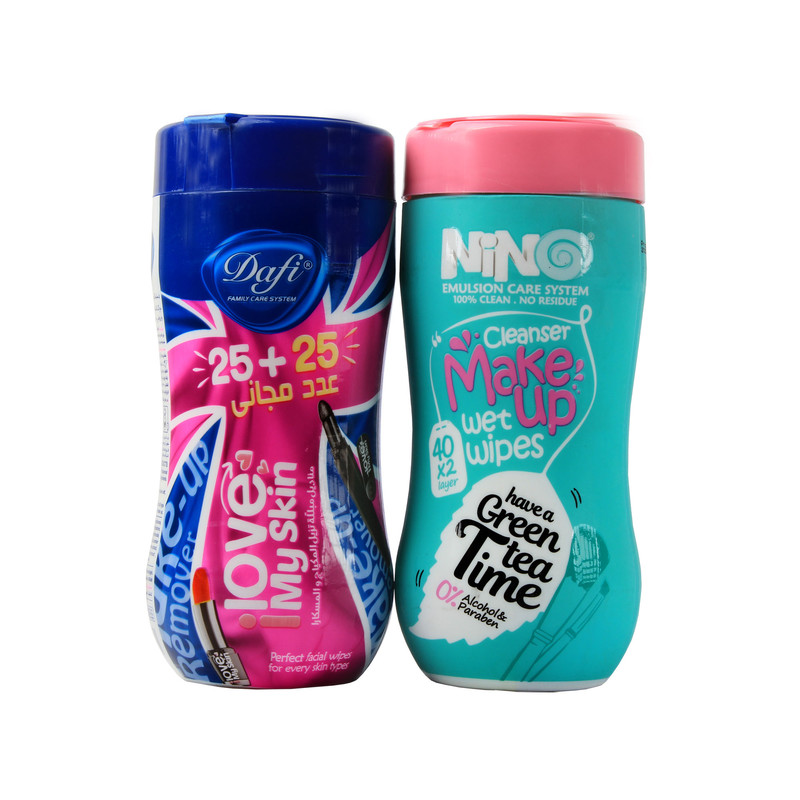 دستمال مرطوب نینو مدل Green tea بسته 40 عددی به همراه دستمال مرطوب دافی مدل Love بسته 50 عددی