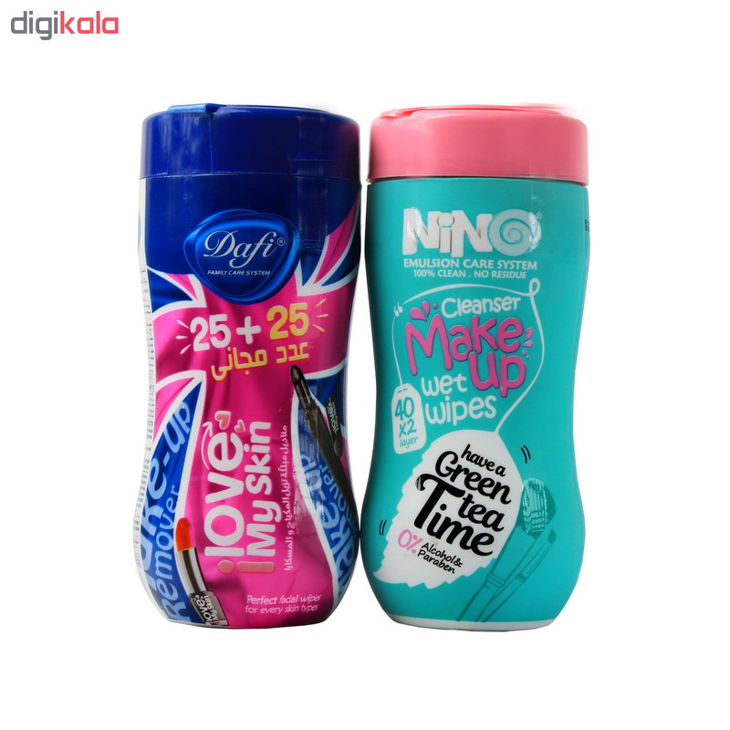 دستمال مرطوب نینو مدل Green tea بسته 40 عددی به همراه دستمال مرطوب دافی مدل Love بسته 50 عددی