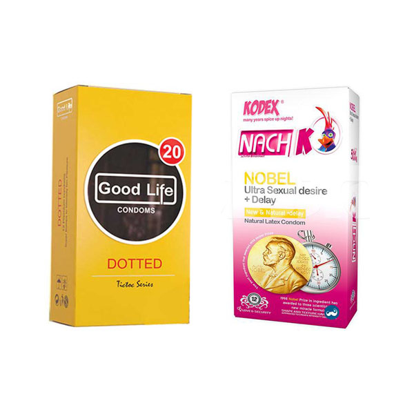 کاندوم ناچ کدکس مدل Noble بسته 12 عددی به همراه کاندوم گودلایف مدل Dotted بسته 12 عددی