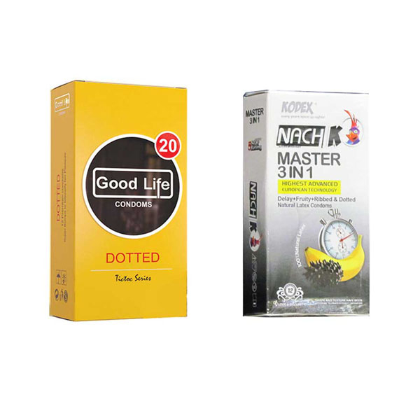 کاندوم ناچ کدکس مدل Master 3in 1 بسته 12 عددی به همراه کاندوم گودلایف مدل Dotted بسته 12 عددی