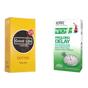 کاندوم ناچ کدکس مدل Prolong delay بسته 12 عددی به همراه کاندوم گودلایف مدل Dotted بسته 12 عددی