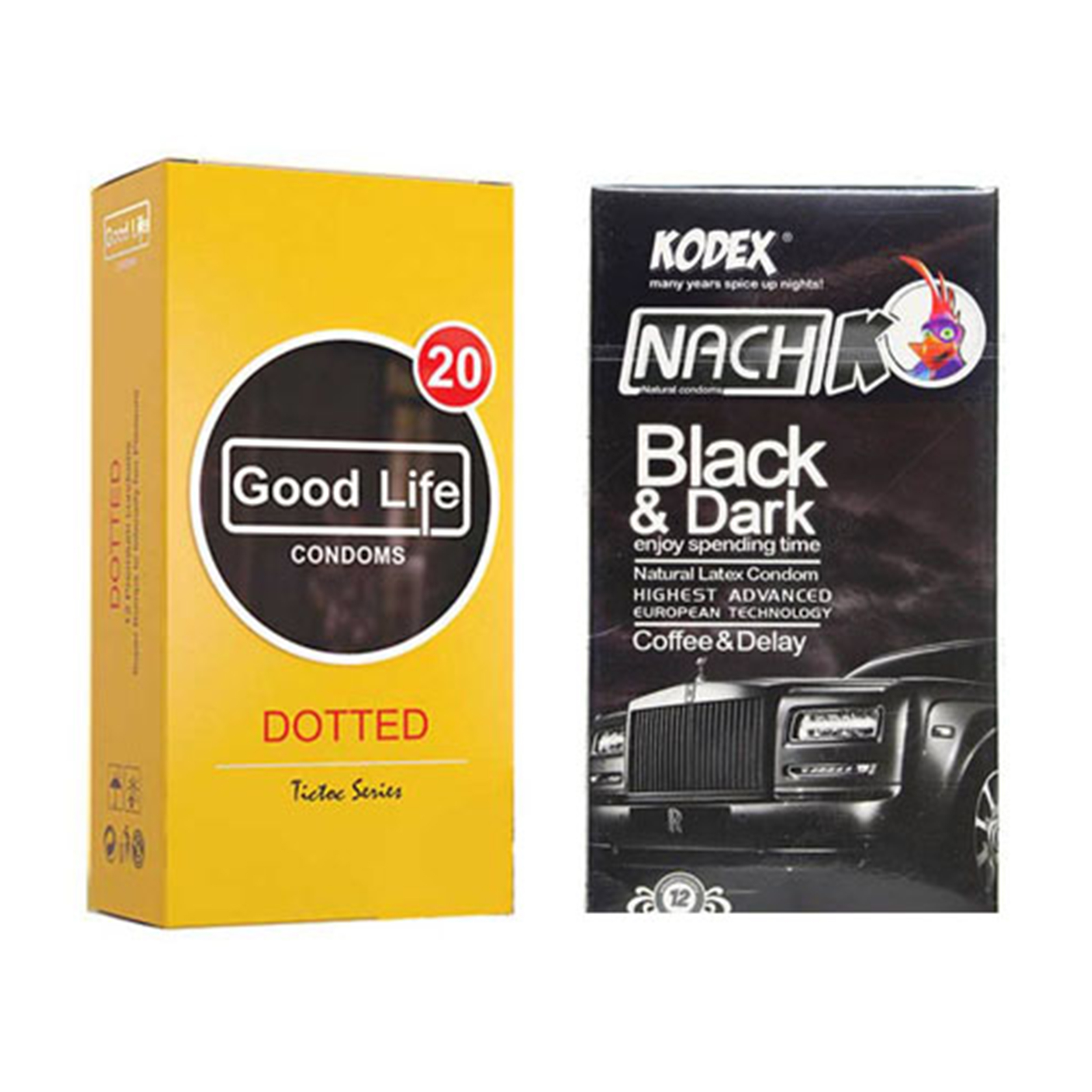 کاندوم ناچ کدکس مدل Black & Dark بسته 12 عددی به همراه کاندوم گودلایف مدل Dotted بسته 12 عددی