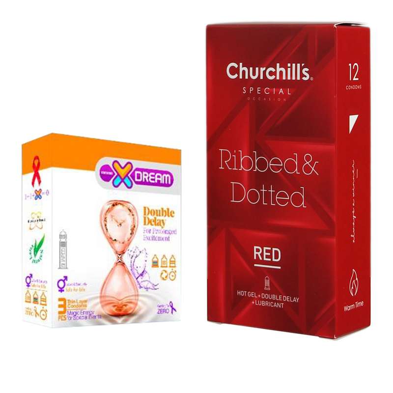 کاندوم چرچیلز مدل Hot Gel بسته 12 عددی به همراه کاندوم ایکس دریم مدل Double Delay بسته 3 عددی