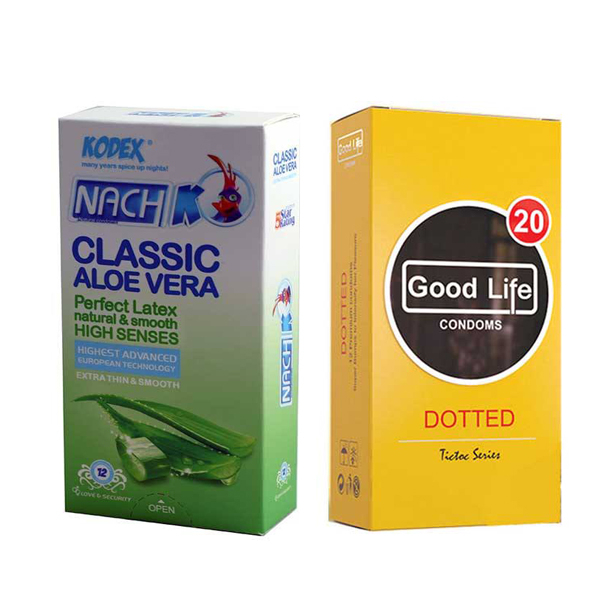 کاندوم ناچ کدکس مدل Classic Aloe Vera بسته 12 عددی  به همراه کاندوم گودلایف مدل Dotted بسته 12 عددی