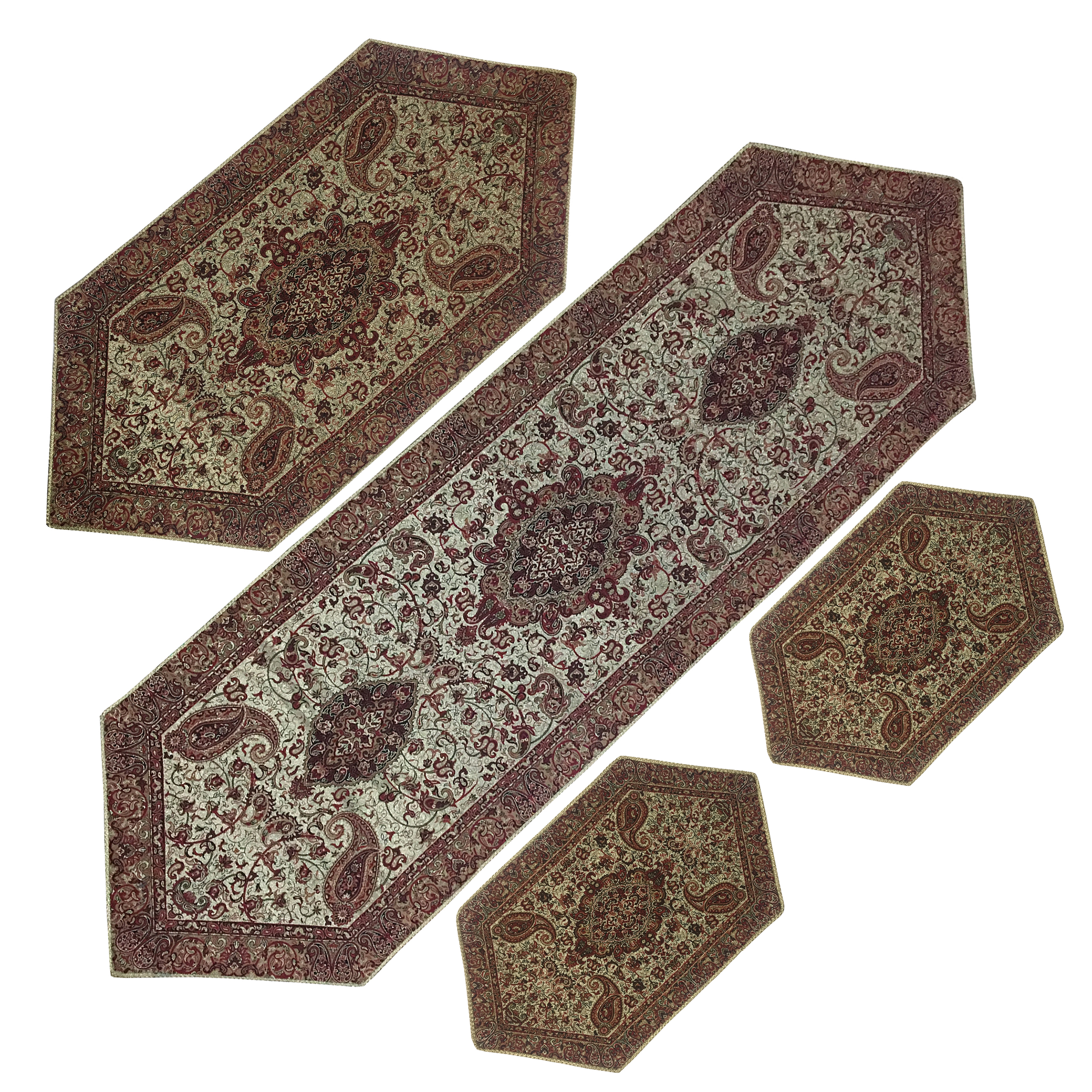 ست 4 تکه رومیزی ترمه ابریشمی حسینی طرح سالار کد 802