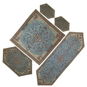 ست 5 تکه رومیزی ترمه ابریشمی حسینی طرح شاه عباسی کد 802