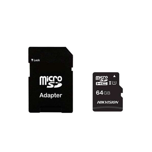 تصویر کارت حافظه microSDXC هایک ویژن مدل C1 کلاس 10 استاندارد UHS-I U1 سرعت 92MBps ظرفیت 64 گیگابایت به همراه آداپتور SD
