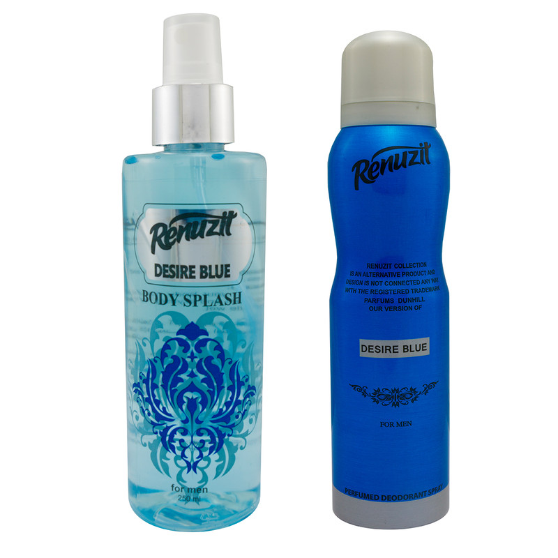 اسپری خوشبو کننده بدن مردانه رینو زیت مدل DESIRE BLUE حجم 150 میلی لیتر به همراه بادی اسپلش حجم 250 میلی لیتر