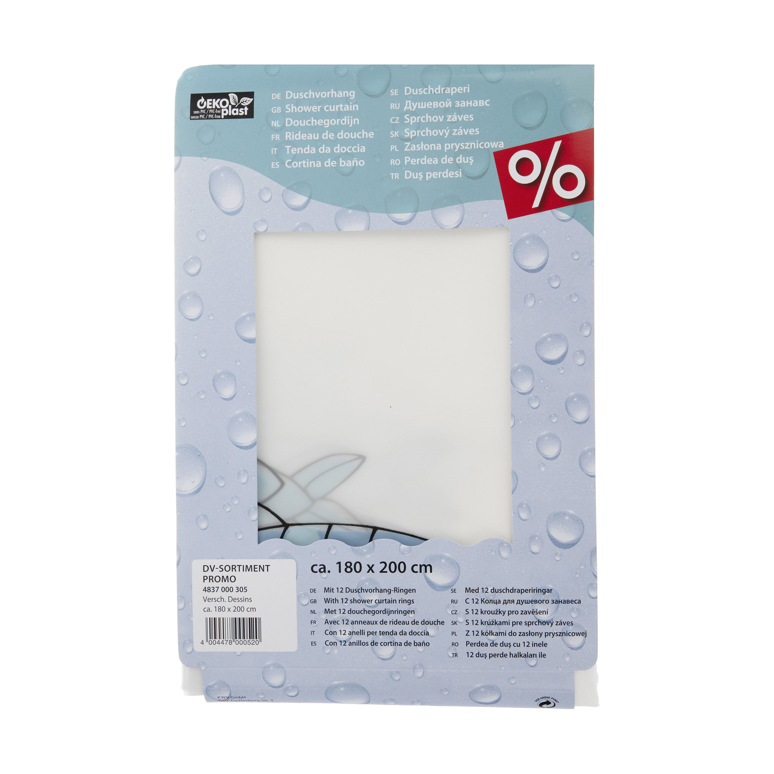 پرده حمام کلین ولک کد 6-4947000305 سایز 180 × 200 سانتی متر