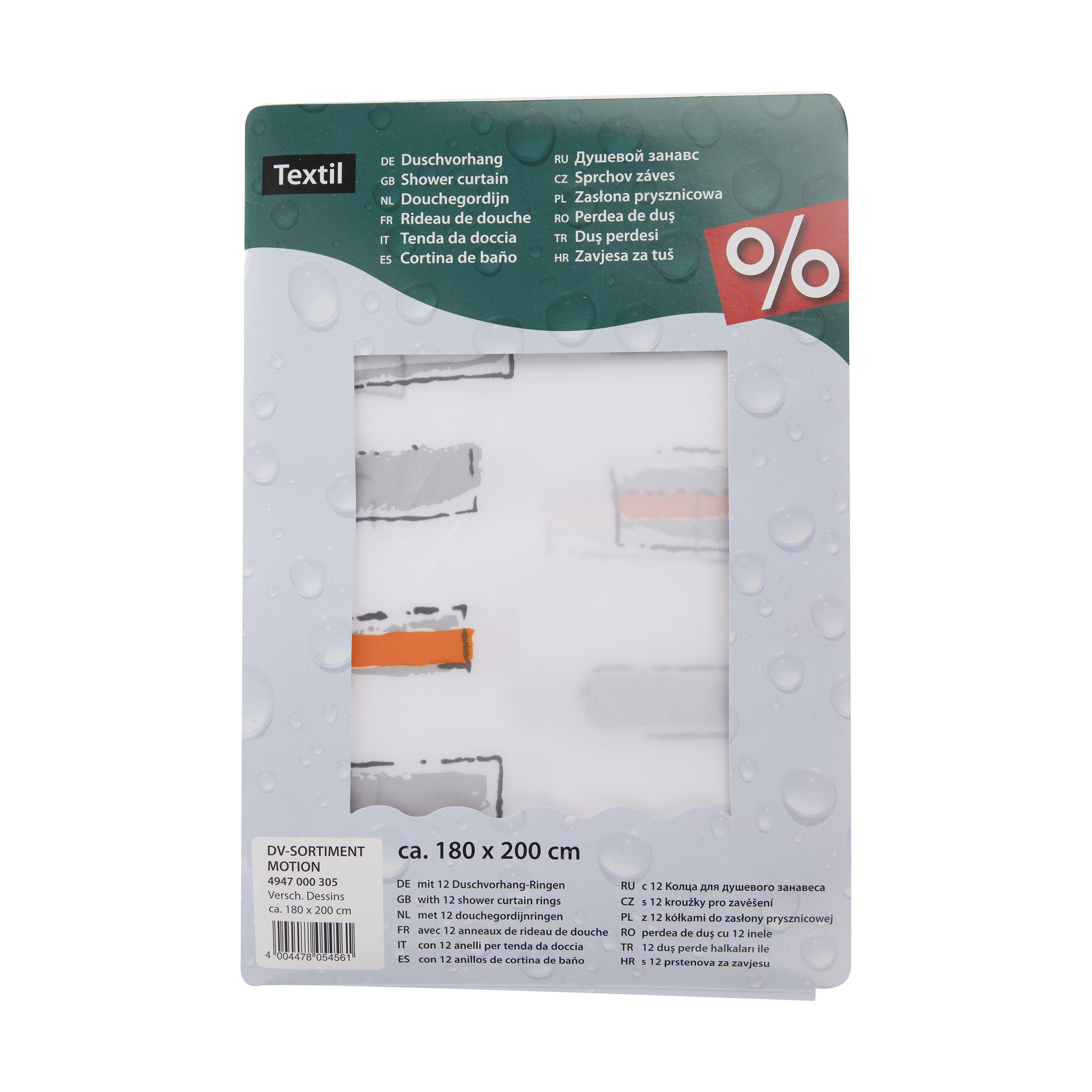 پرده حمام کلین ولک کد 5-4947000305 سایز 180 × 200 سانتی متر