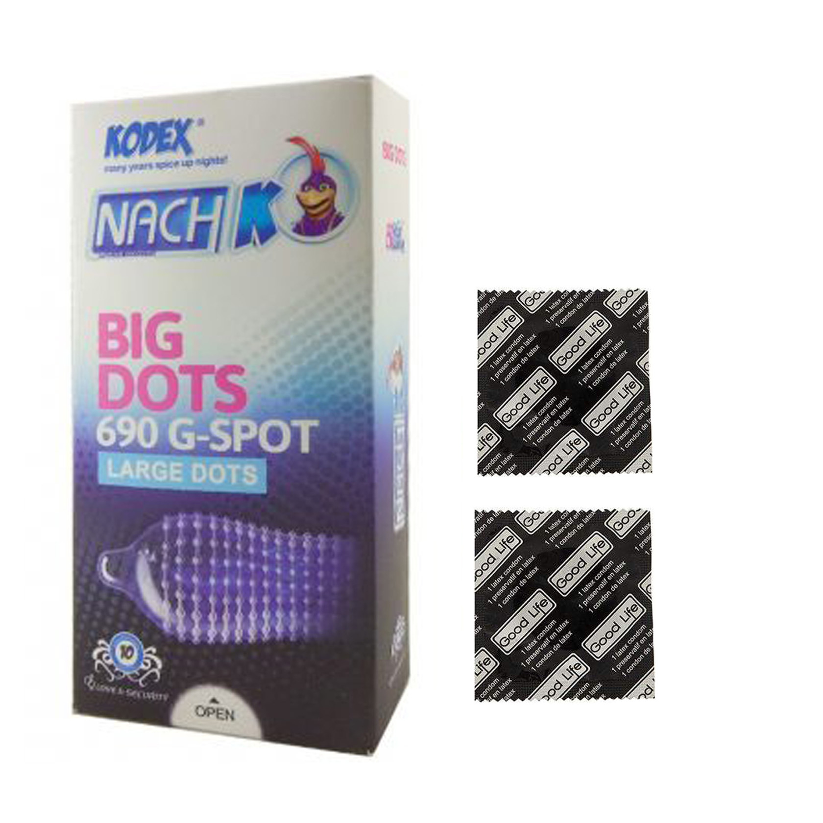 کاندوم ناچ کدکس مدل BIG DOTS بسته 12 عددی به همراه کاندوم گود لایف مدل کلاسیک مجموعه 2 عددی