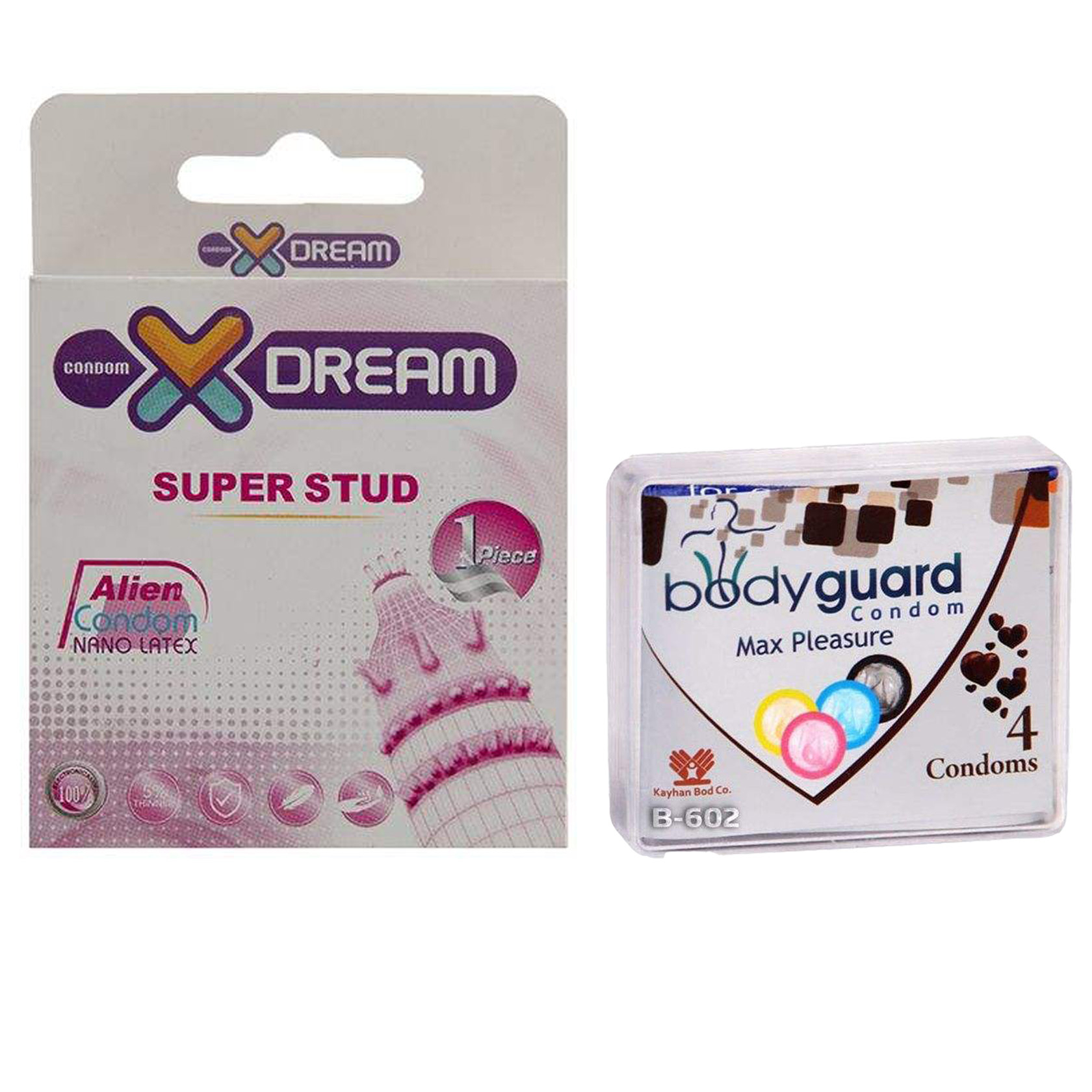 کاندوم ایکس دریم مدل Super Stud به همراه کاندوم بادی گارد مدل مکس پلژر بسته 4 عددی 