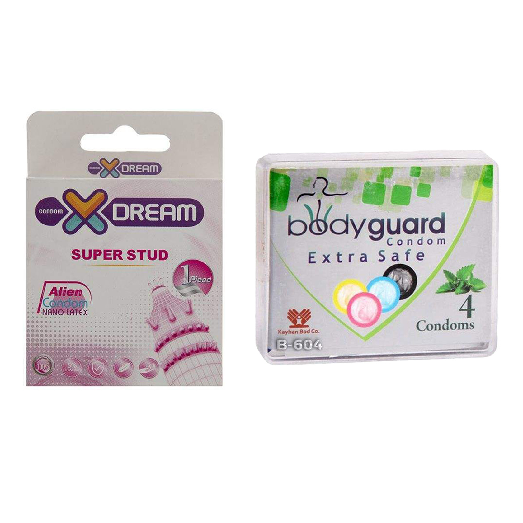 کاندوم ایکس دریم مدل Super Stud به همراه کاندوم بادی گارد مدل اکسترا سیف بسته 4 عددی 