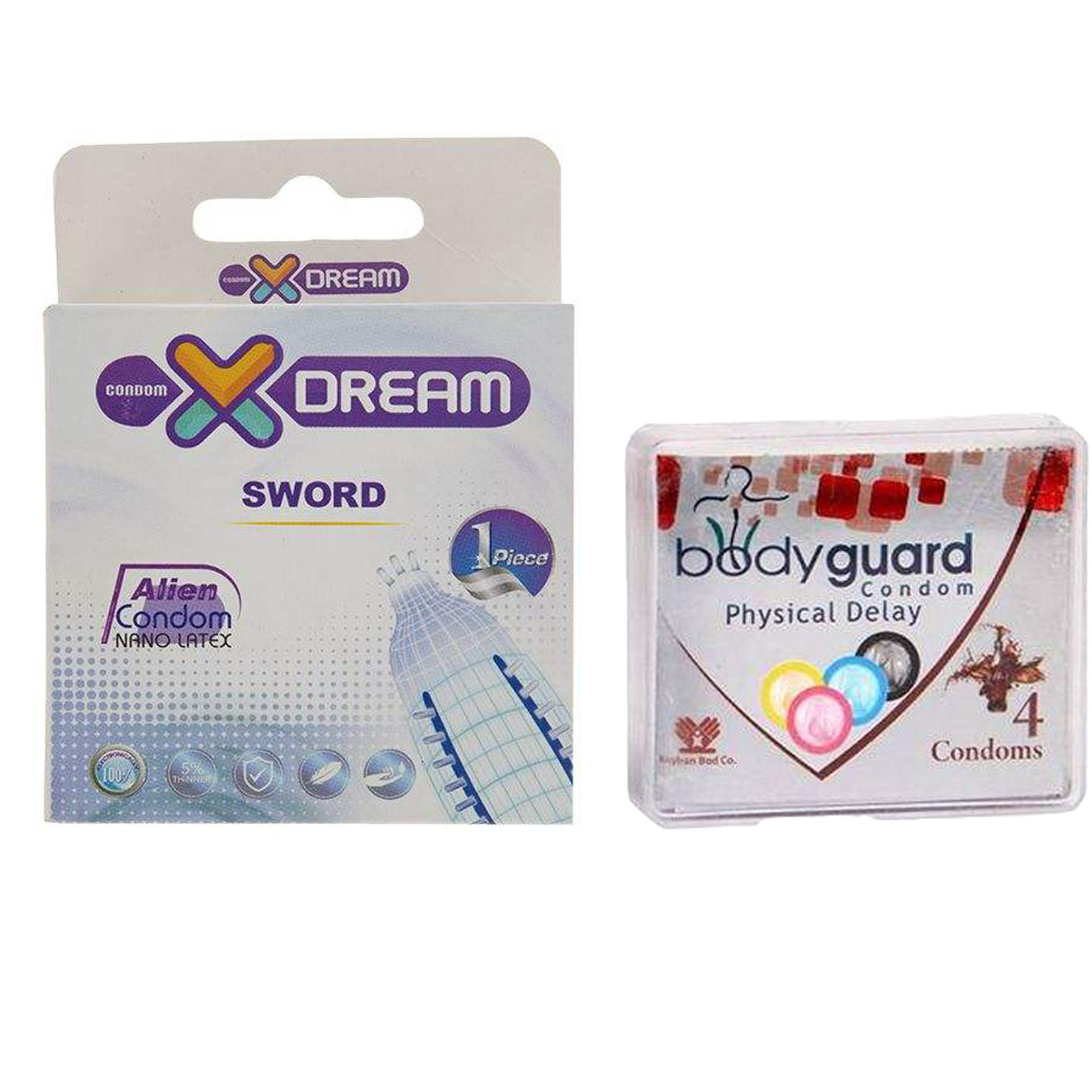 کاندوم ایکس دریم مدل Sword به همراه کاندوم بادی گارد مدل اکسترا سیف بسته 4 عددی
