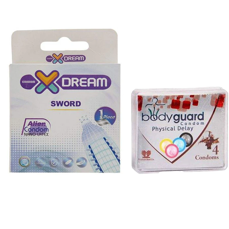 کاندوم ایکس دریم مدل Sword  به همراه کاندوم بادی گارد مدل اکسترا سیف بسته 4 عددی