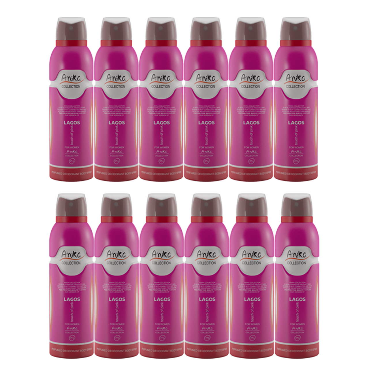 اسپری خوشبو کننده بدن زنانه آنیکا مدل Lagos touch of pink حجم 200 میلی لیتر مجموعه 12 عددی