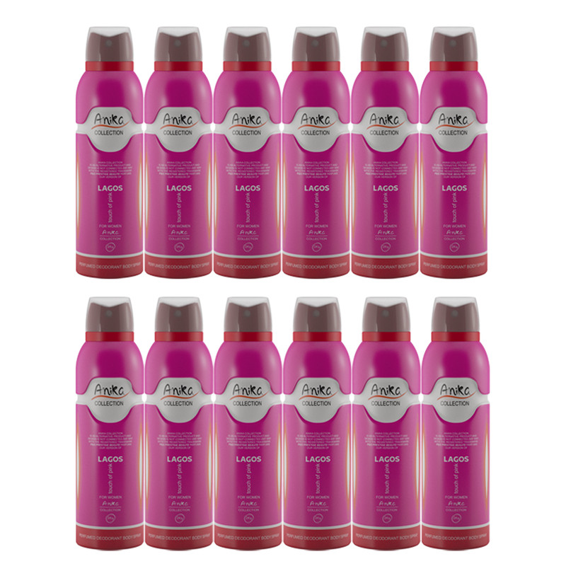 اسپری خوشبو کننده بدن زنانه آنیکا مدل Lagos touch of pink حجم 200 میلی لیتر مجموعه 12 عددی