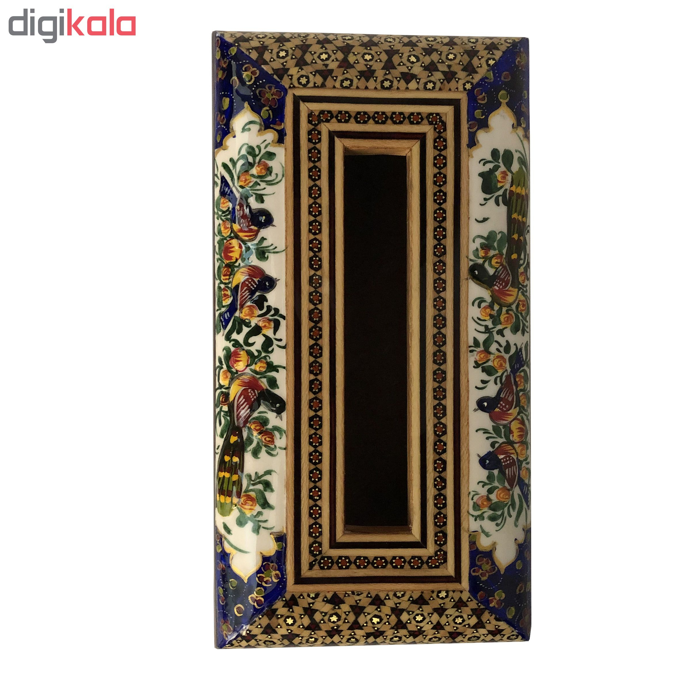 جعبه دستمال کاغذی خاتم کاری طرح گل و مرغ کد 012-127