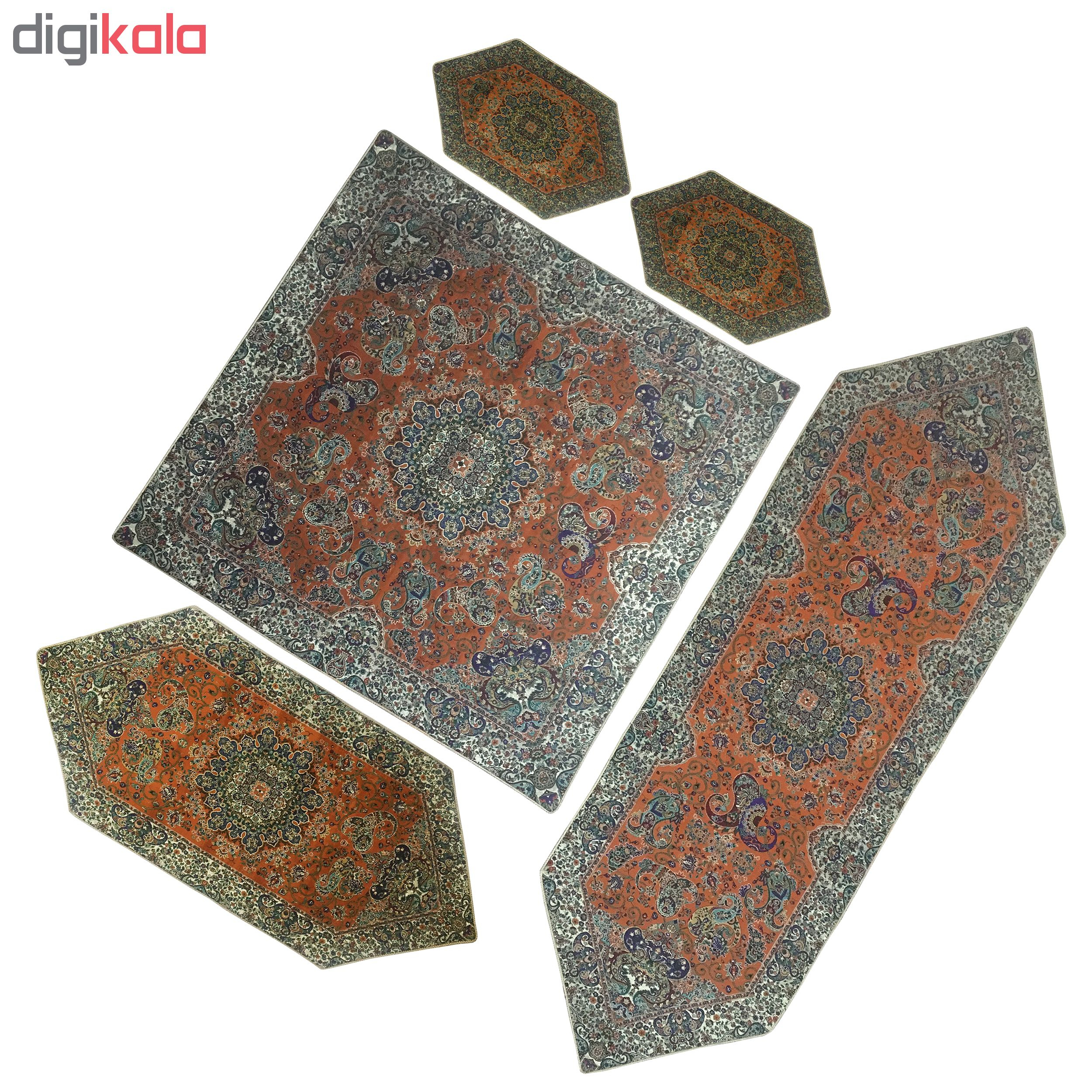 ست 5 تکه رومیزی ترمه ابریشمی نفیس یزد طرح هشت بهشت کد 816