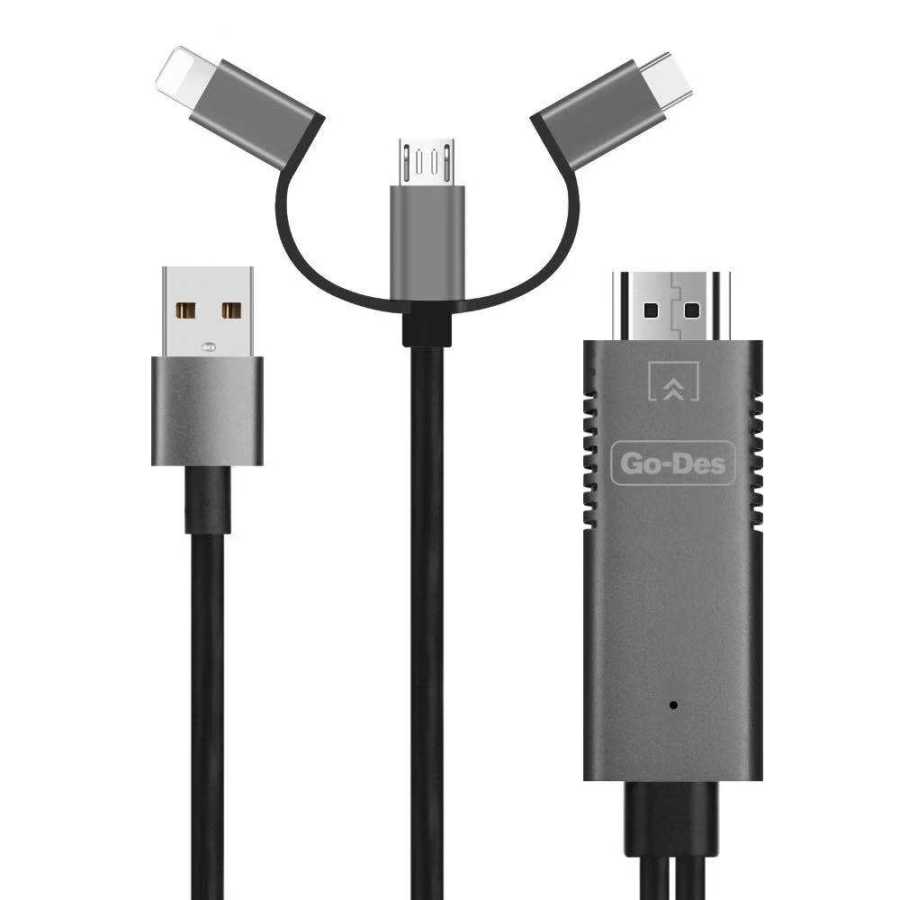 کابل تبدیل HDMI به  لایتنینگ/ microUSB/ USB -C  گودس مدل GD-8272 طول 1.8 متر