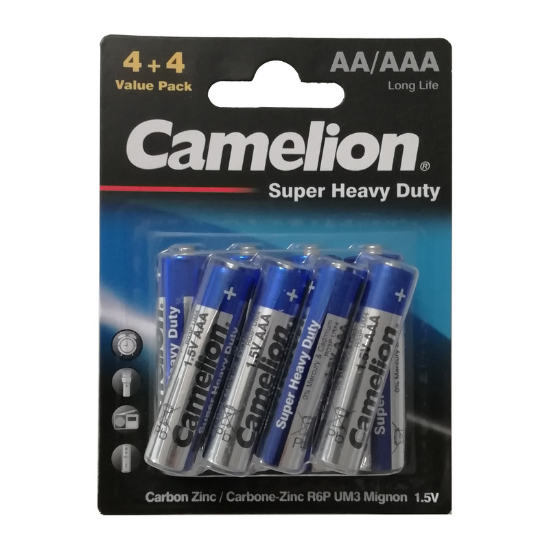 باتری قلمی و نیم قلمی کملیون مدل Super Heavy Duty بسته 8عددی