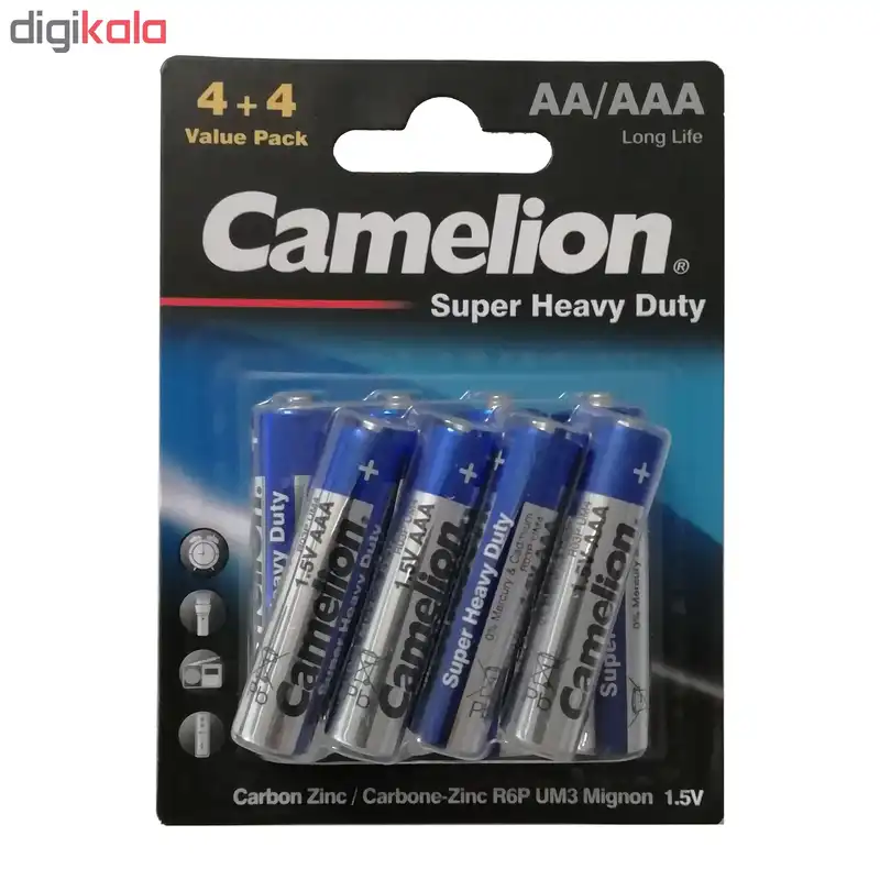 باتری قلمی و نیم قلمی کملیون مدل Super Heavy Duty بسته 8عددی