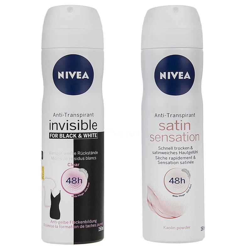 اسپری زنانه نیوآ مدل Satin Sensation و Invisible Black And Whiteحجم 150 میلی لیتر-بسته 2 عددی