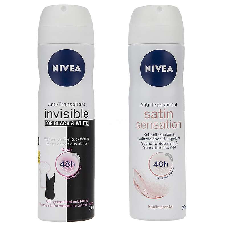 اسپری زنانه نیوآ مدل Satin Sensation و Invisible Black And Whiteحجم 150 میلی لیتر-بسته 2 عددی