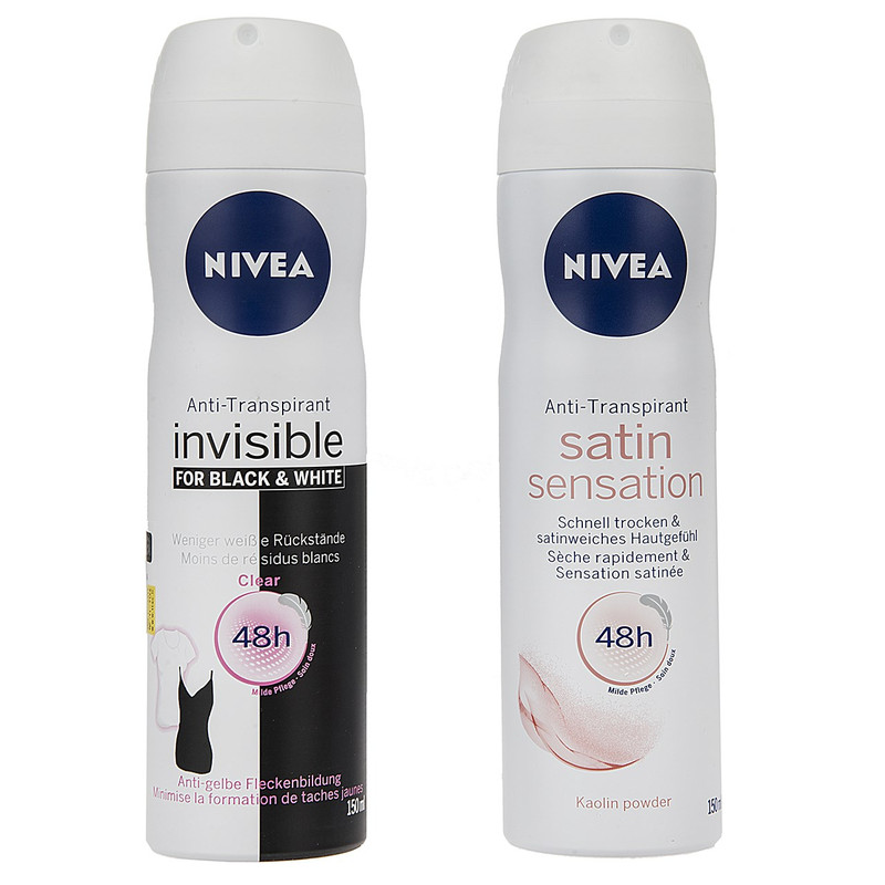 اسپری زنانه نیوآ مدل Satin Sensation و Invisible Black And Whiteحجم 150 میلی لیتر-بسته 2 عددی